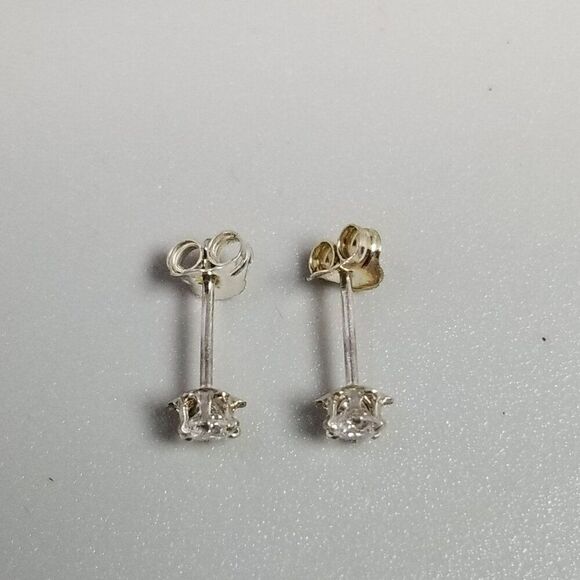 Vintage Sterling Silver Rhinestone Stud Earrings, Small Second Hole, Estate - Picture 3 of 7